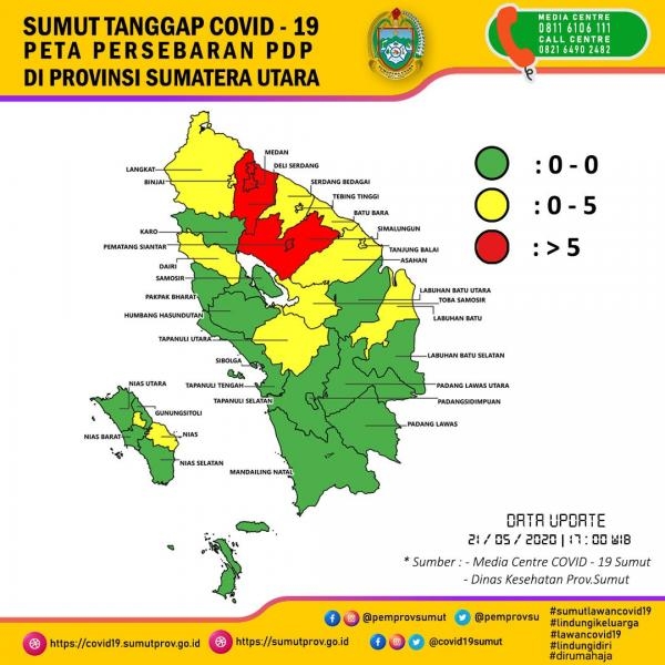 Peta Persebaran PDP di Provinsi Sumatera Utara 21 Mei 2020 